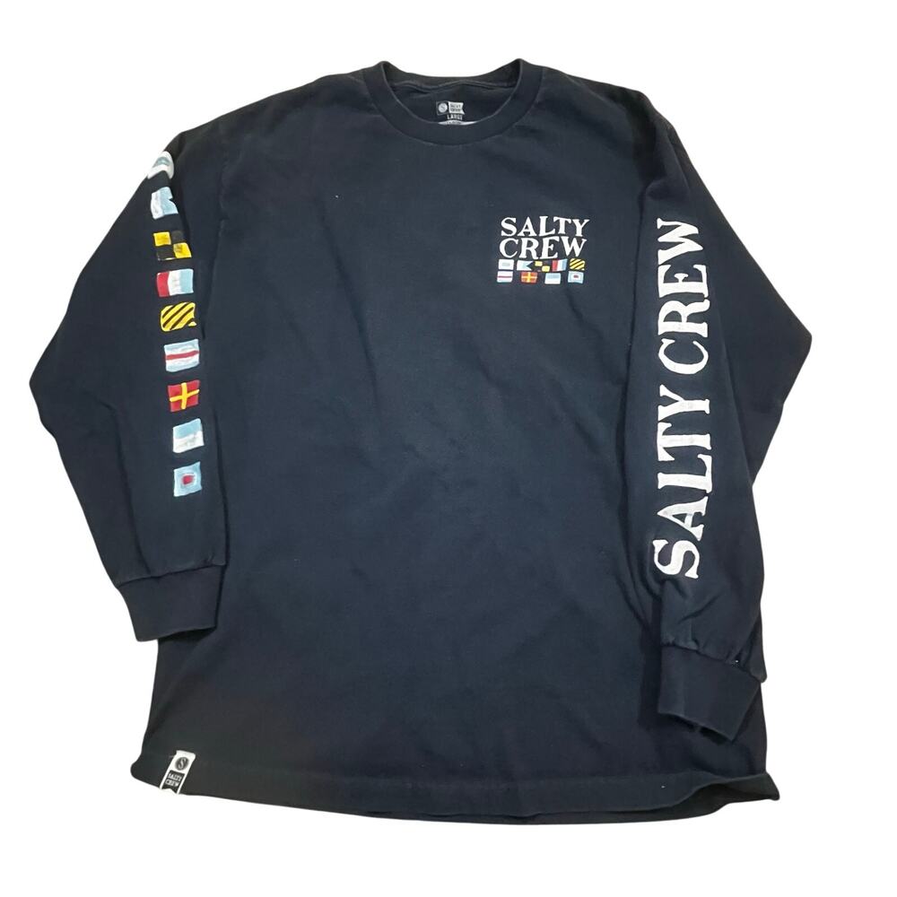 Salty Crew Flags Graphic Long Sleeve T Shirt Navy Men Large Fishing Maritime